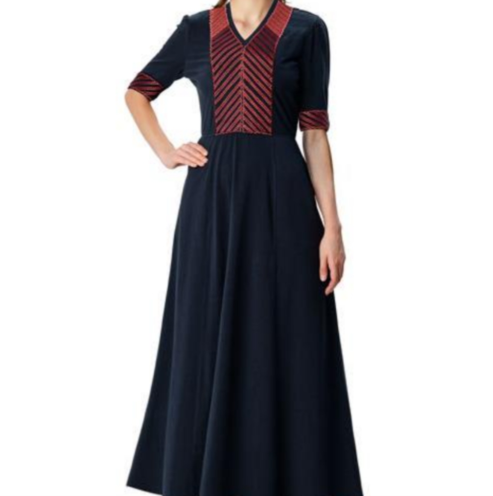 Eshakti NWOT Stripe Embroidery Cotton Jersey Fit-And-Flare Dress 6X